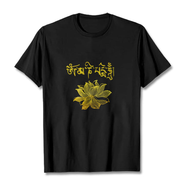 Buddha Stones Golden Lotus Sanskrit Tee T-Shirt - Schwarz - 2XL - image 0