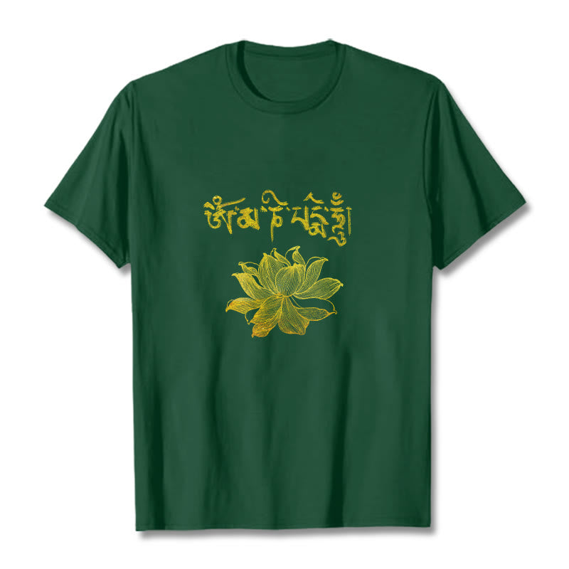Buddha Stones Golden Lotus Sanskrit Tee T-Shirt - Waldgrün - 2XL - image 8
