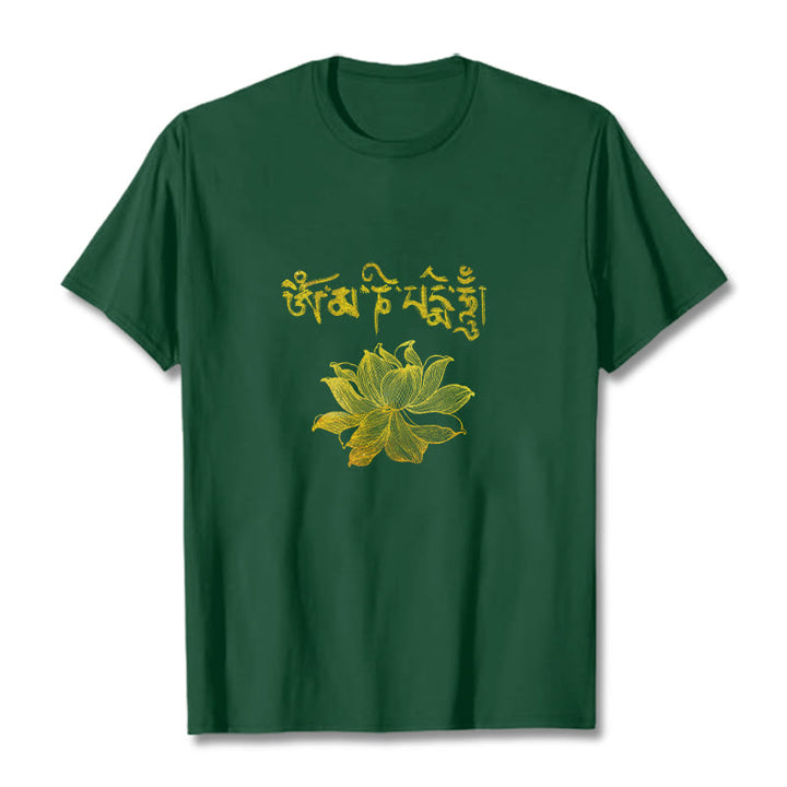 Buddha Stones Golden Lotus Sanskrit Tee T-Shirt - Waldgrün - 2XL - image 8