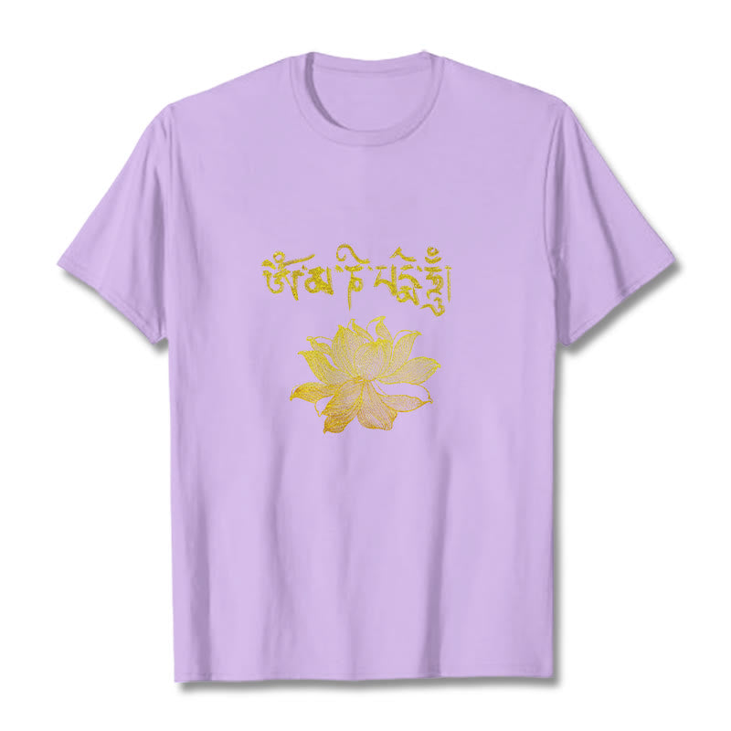 Buddha Stones Golden Lotus Sanskrit Tee T-Shirt - Pflaume - 2XL - image 15