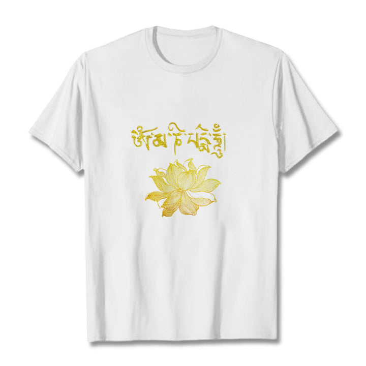 Buddha Stones Golden Lotus Sanskrit Tee T-Shirt - Weiß - 2XL - image 5