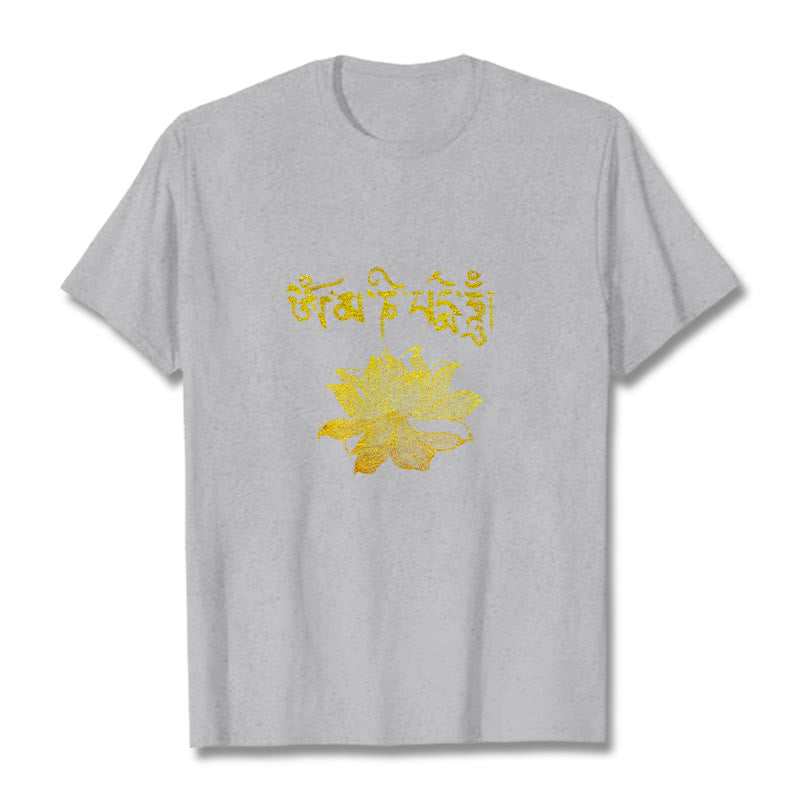 Buddha Stones Golden Lotus Sanskrit Tee T-Shirt - Hellgrau - 2XL - image 19