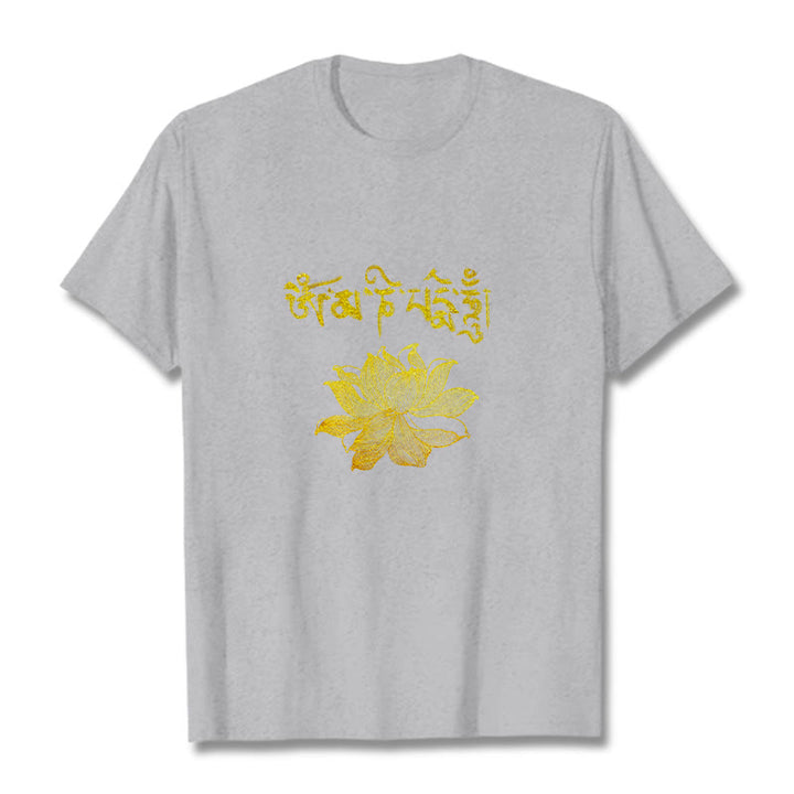 Buddha Stones Golden Lotus Sanskrit Tee T-Shirt - Hellgrau - 2XL - image 19