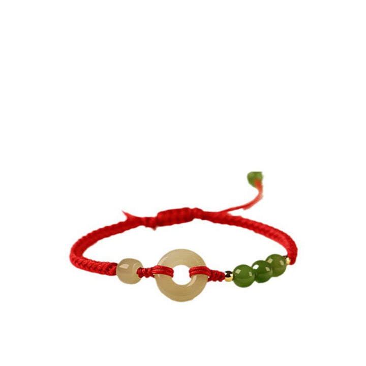 Buddha Stones Armband mit natürlicher Hetian-Jade, Friedensschnalle, rote Schnur, Schutz, Glück