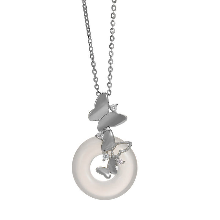 Buddha Stones 925 Sterling Silber Schmetterling Chalcedon Peace Schnalle Segen Glück Halskette Anhänger - image 8