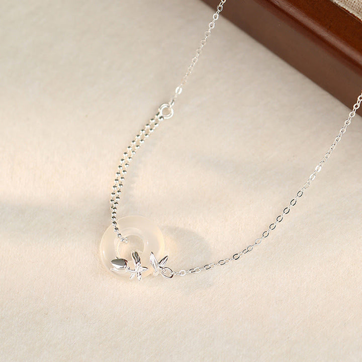 Buddha Stones 925 Sterling Silber Tulpe Chalcedon Frieden Schnalle Glück Halskette Anhänger - image 2