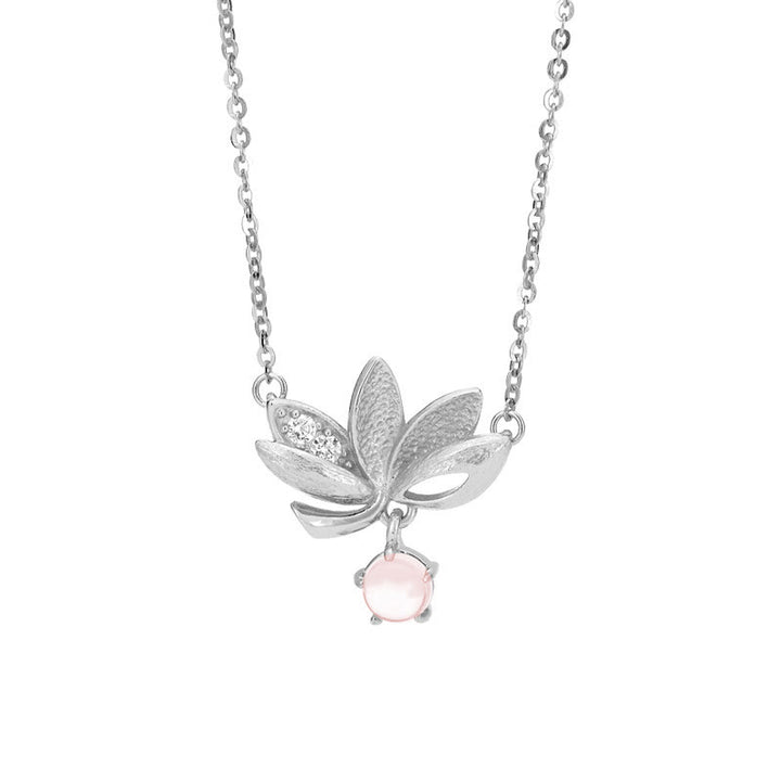 Halskette mit Anhänger aus 925er Sterlingsilber mit Buddha Stones und Lotusmotiv, hält böse Geister fern - 925 Sterling Silber Weißgold Lotus - image 9
