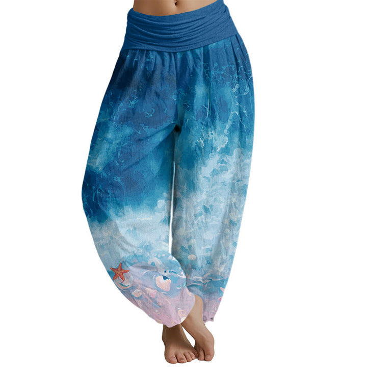 Buddha Stones Vast Ocean Pattern Damen Haremshose mit elastischer Taille