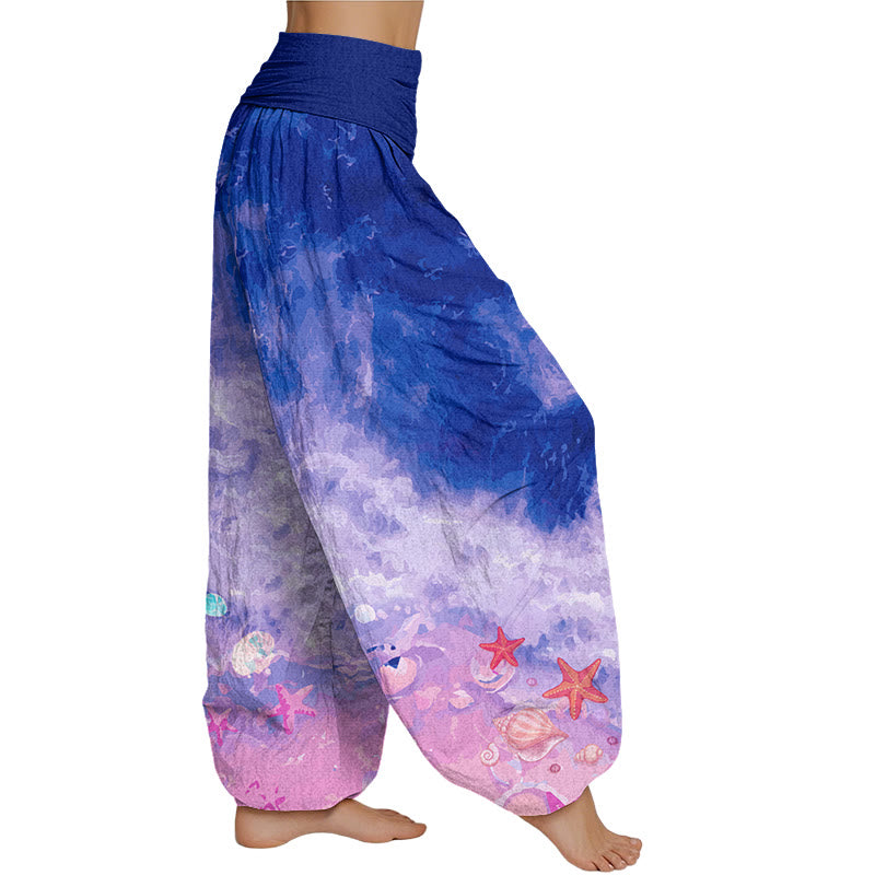 Buddha Stones Vast Ocean Pattern Damen Haremshose mit elastischer Taille