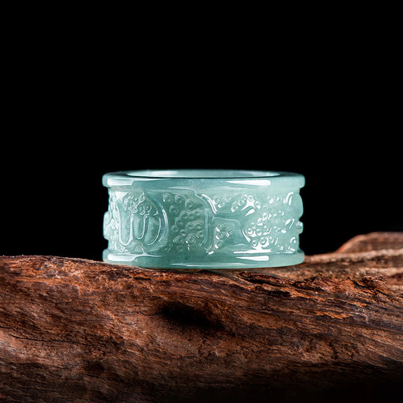 Buddha Stones, natürlicher Jade, Om Mani Padme Hum, geschnitzter Wohlstandsring - image 2