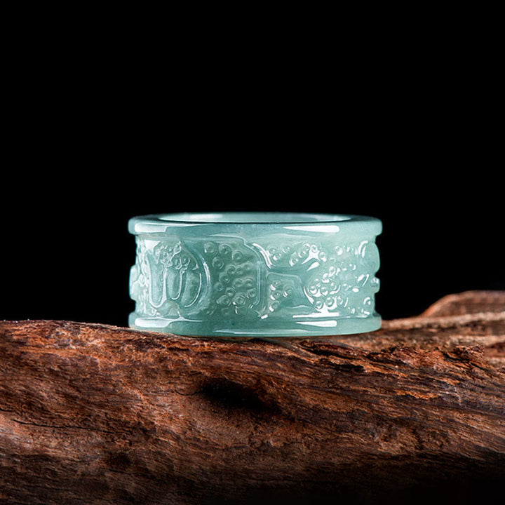 Buddha Stones, natürlicher Jade, Om Mani Padme Hum, geschnitzter Wohlstandsring - image 2