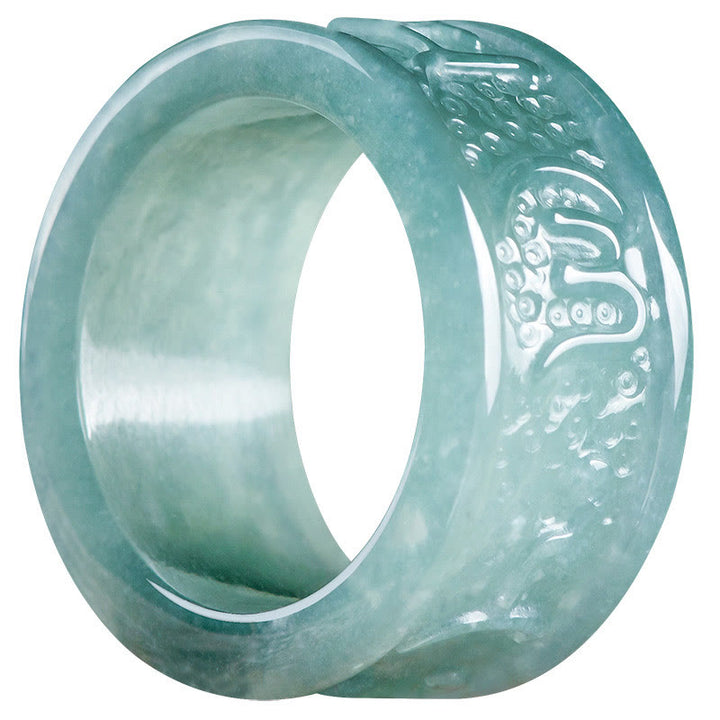 Buddha Stones, natürlicher Jade, Om Mani Padme Hum, geschnitzter Wohlstandsring - image 9