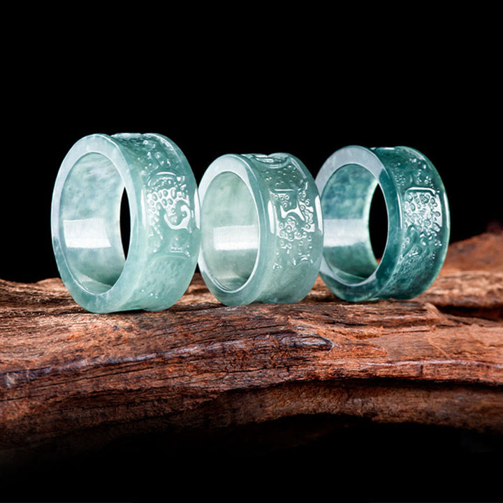 Buddha Stones, natürlicher Jade, Om Mani Padme Hum, geschnitzter Wohlstandsring - image 7
