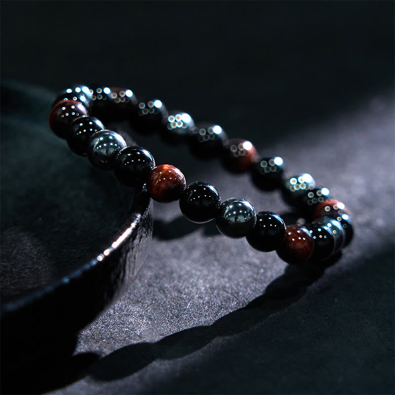 Buddha Stones Natürliches Tigerauge Obsidian Hämatit Positives Kraftvolles Armband