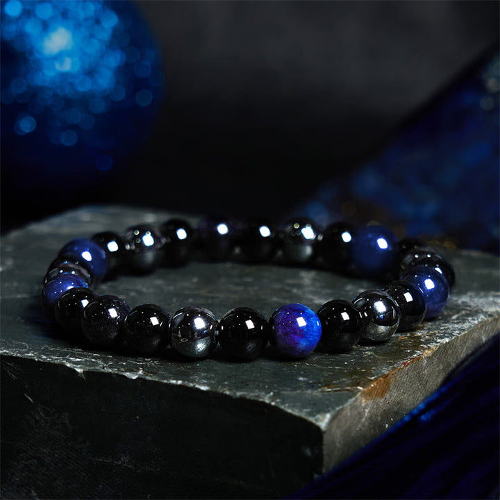 Buddha Stones Natürliches Tigerauge Obsidian Hämatit Positives Kraftvolles Armband