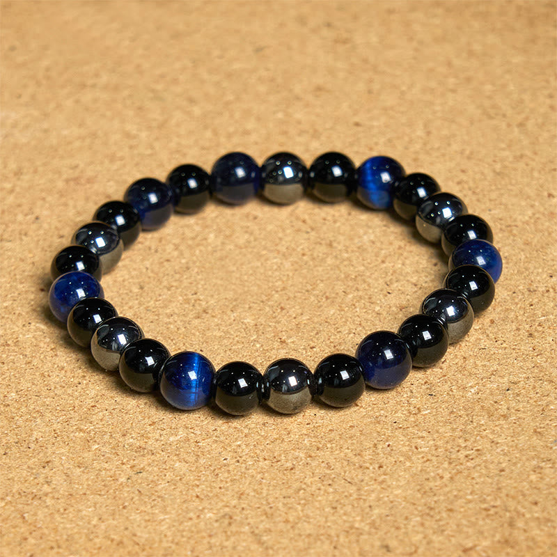 Buddha Stones Natürliches Tigerauge Obsidian Hämatit Positives Kraftvolles Armband