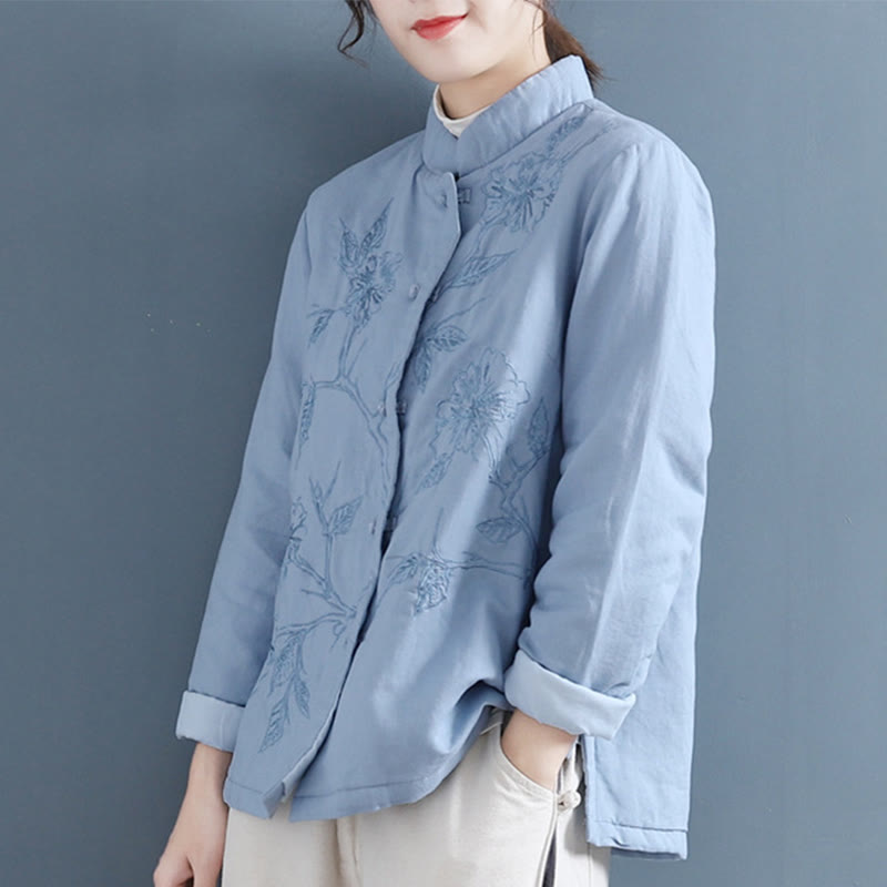 Buddha Stones Retro Blumen Design Thermo Langarmshirt aus Baumwolle und Leinen für Damen - image 2