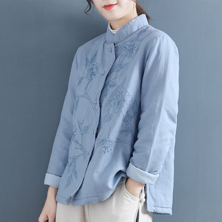 Buddha Stones Retro Blumen Design Thermo Langarmshirt aus Baumwolle und Leinen für Damen - image 2