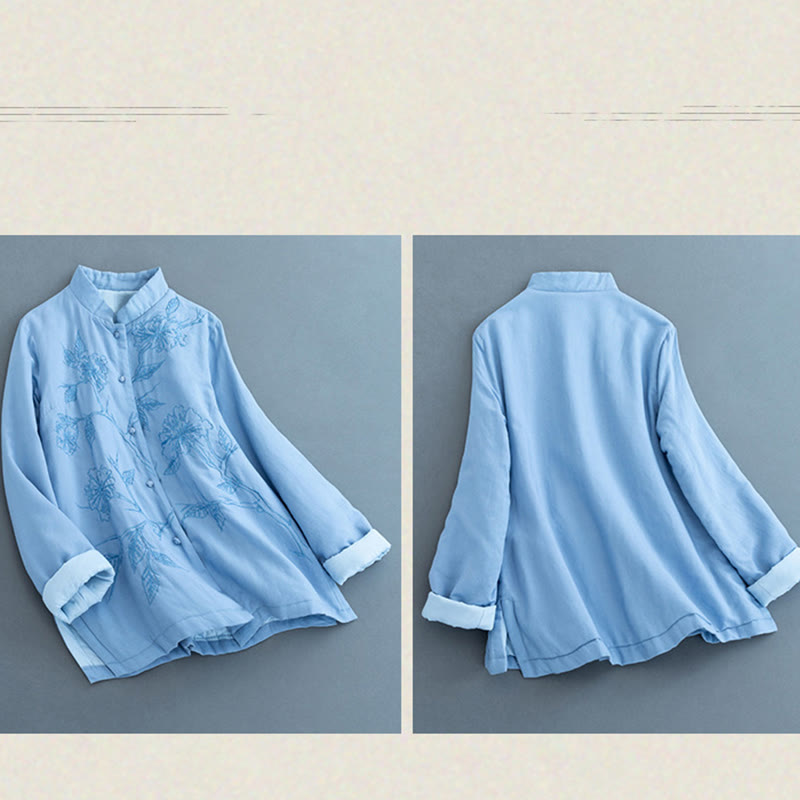Buddha Stones Retro Blumen Design Thermo Langarmshirt aus Baumwolle und Leinen für Damen - image 5