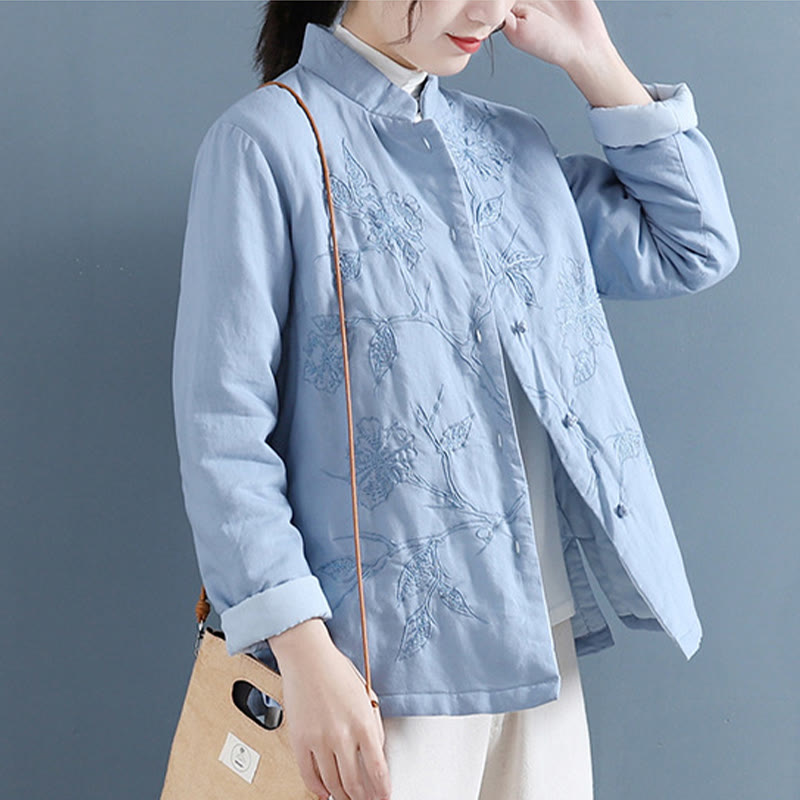 Buddha Stones Retro Blumen Design Thermo Langarmshirt aus Baumwolle und Leinen für Damen - image 1