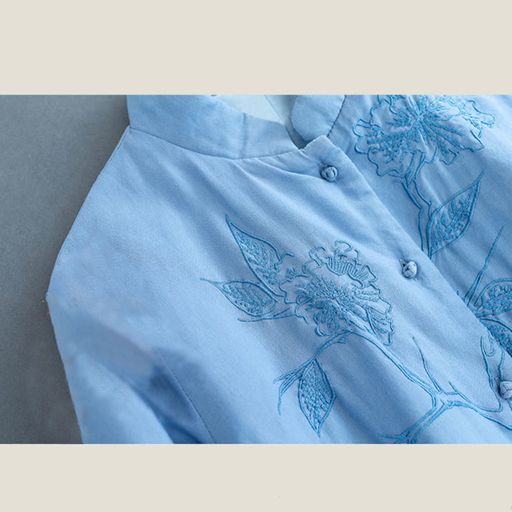 Buddha Stones Retro Blumen Design Thermo Langarmshirt aus Baumwolle und Leinen für Damen - image 6