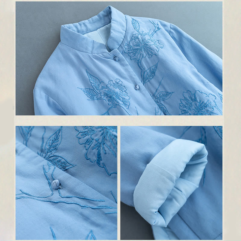 Buddha Stones Retro Blumen Design Thermo Langarmshirt aus Baumwolle und Leinen für Damen - image 3