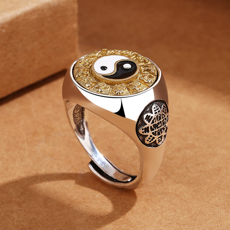 Buddha Stones Yin Yang Chinesisches Sternzeichen Kupfer Reichtum verstellbarer Ring