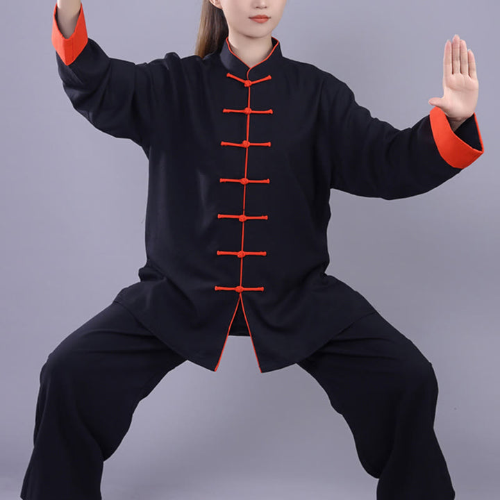 Buddha Stones 2-teiliges Herbst-Winter-Kleidungsset mit Frosch-Knopf, Tai Chi, Meditation, Qigong, Zen-Praxis, Unisex, Baumwolle, Leinen - Schwarz - 3XL– PASSEND FÜR US/ UK/ AU/ EU– XL - image 14