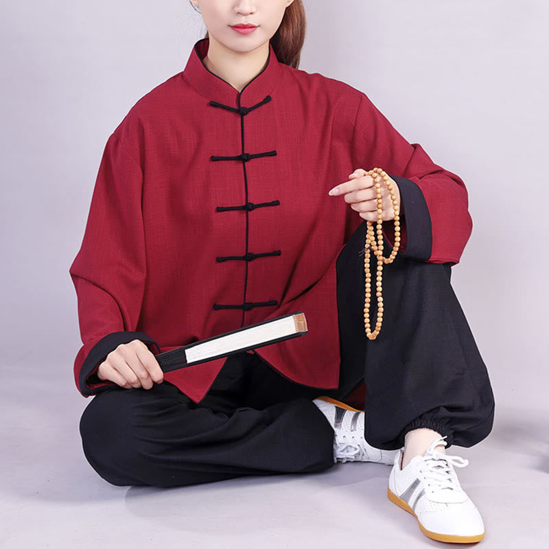 Buddha Stones 2-teiliges Herbst-Winter-Kleidungsset mit Frosch-Knopf, Tai Chi, Meditation, Qigong, Zen-Praxis, Unisex, Baumwolle, Leinen - image 6