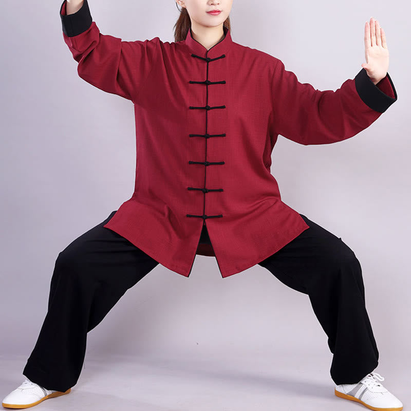 Buddha Stones 2-teiliges Herbst-Winter-Kleidungsset mit Frosch-Knopf, Tai Chi, Meditation, Qigong, Zen-Praxis, Unisex, Baumwolle, Leinen - image 1