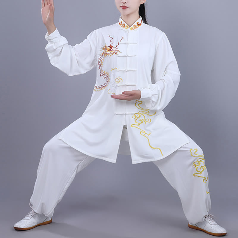 Buddha Stones, 2-teilig, Herbst-Stickerei, Drachen-/Frosch-Knopf, Tai Chi, Meditation, Qigong, Zen-Praxis, Unisex-Baumwoll-Kleidungsset - Weiß - 3XL-PASSFORM FÜR US/GB/AU/EU-XL - image 8