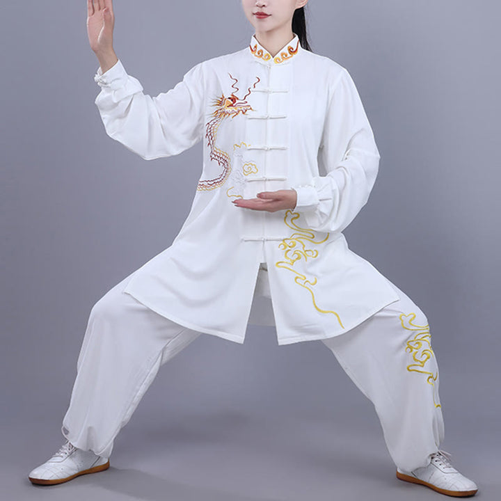 Buddha Stones, 2-teilig, Herbst-Stickerei, Drachen-/Frosch-Knopf, Tai Chi, Meditation, Qigong, Zen-Praxis, Unisex-Baumwoll-Kleidungsset - Weiß - 3XL-PASSFORM FÜR US/GB/AU/EU-XL - image 8