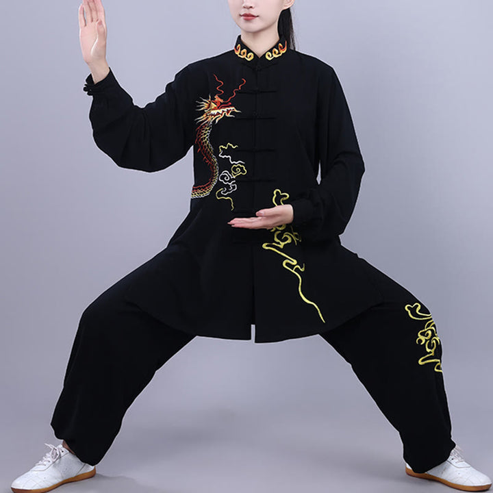 Buddha Stones, 2-teilig, Herbst-Stickerei, Drachen-/Frosch-Knopf, Tai Chi, Meditation, Qigong, Zen-Praxis, Unisex-Baumwoll-Kleidungsset - image 1