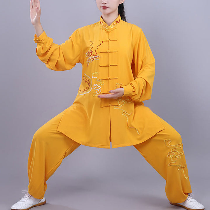 Buddha Stones, 2-teilig, Herbst-Stickerei, Drachen-/Frosch-Knopf, Tai Chi, Meditation, Qigong, Zen-Praxis, Unisex-Baumwoll-Kleidungsset - Gelb - 3XL- Passend für US/ UK/AU/ EU- XL - image 19