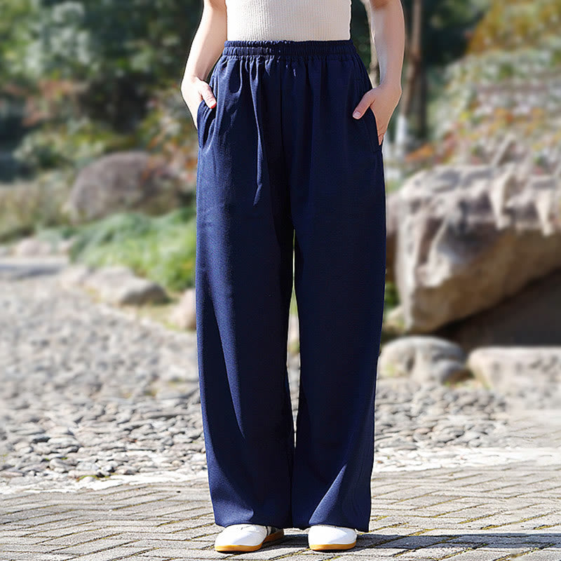 Buddha Stones Herbst/Winter Unisex-Hose mit elastischem Bund für Tai Chi/Qigong-Übungen, Baumwoll-Leinen-Fleece-Futter mit Taschen - image 1
