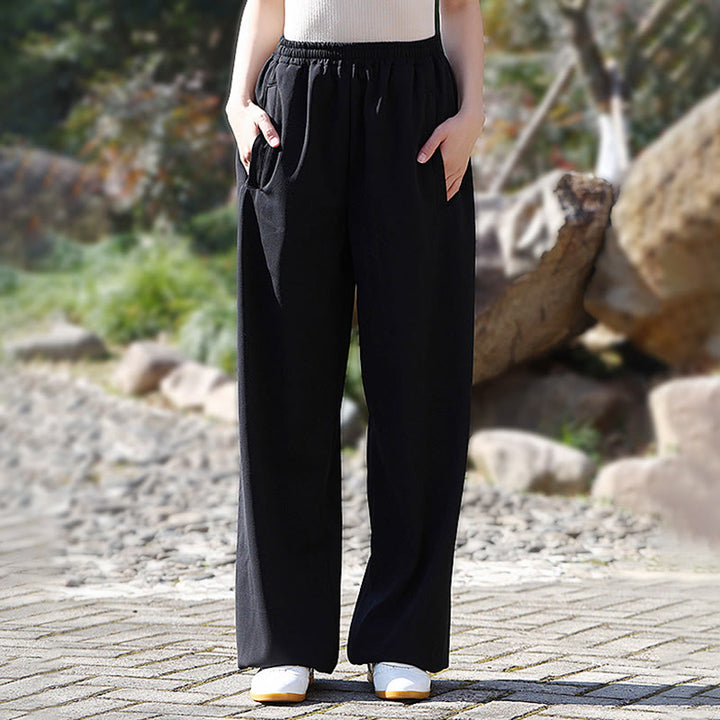Buddha Stones Herbst/Winter Unisex-Hose mit elastischem Bund für Tai Chi/Qigong-Übungen, Baumwoll-Leinen-Fleece-Futter mit Taschen - Schwarz - 3XL– PASSEND FÜR US/ UK/ AU/ EU– XL - image 12