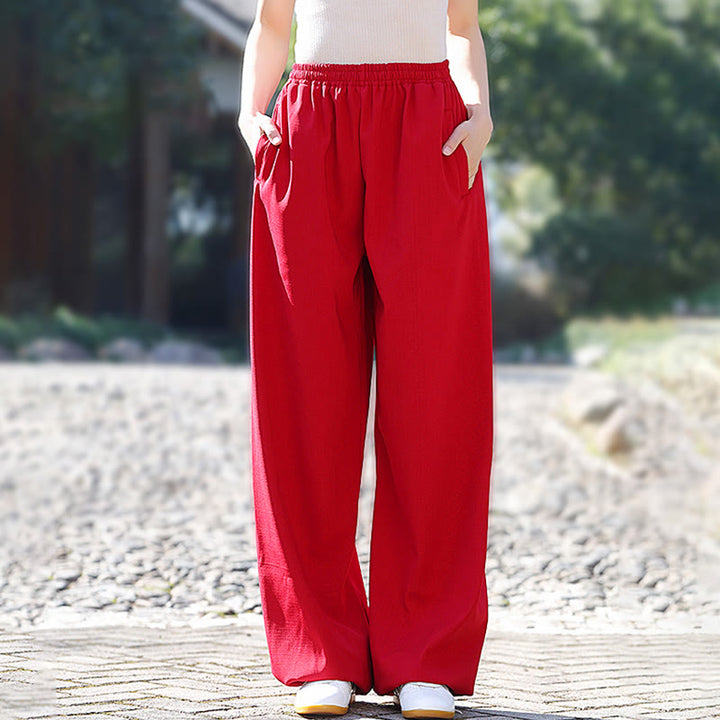 Buddha Stones Herbst/Winter Unisex-Hose mit elastischem Bund für Tai Chi/Qigong-Übungen, Baumwoll-Leinen-Fleece-Futter mit Taschen - Rot - 3XL– PASSEND FÜR US/ UK/ AU/ EU– XL - image 5