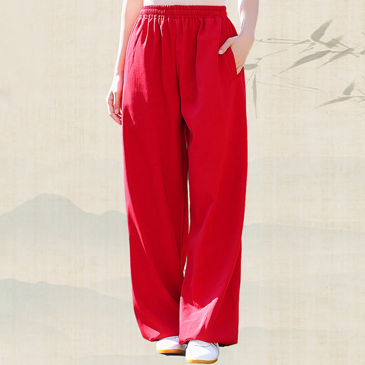 Buddha Stones Herbst/Winter Unisex-Hose mit elastischem Bund für Tai Chi/Qigong-Übungen, Baumwoll-Leinen-Fleece-Futter mit Taschen - image 9