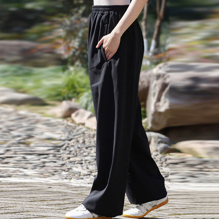 Buddha Stones Herbst/Winter Unisex-Hose mit elastischem Bund für Tai Chi/Qigong-Übungen, Baumwoll-Leinen-Fleece-Futter mit Taschen - image 15
