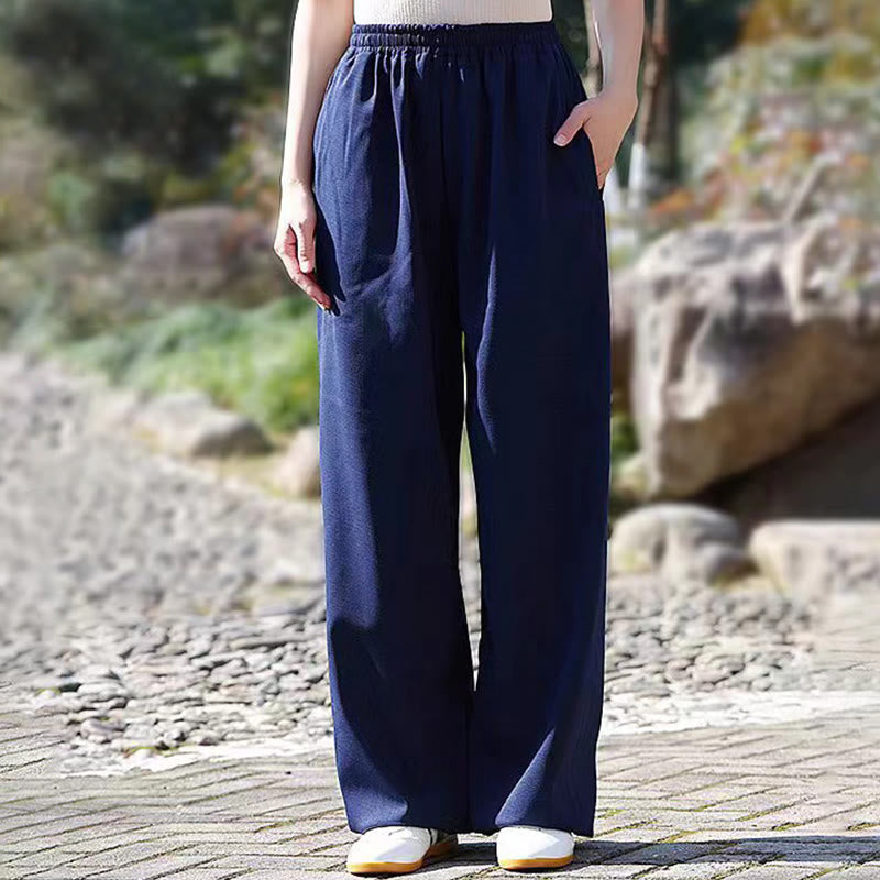 Buddha Stones Herbst/Winter Unisex-Hose mit elastischem Bund für Tai Chi/Qigong-Übungen, Baumwoll-Leinen-Fleece-Futter mit Taschen - Stahlblau - 3XL– PASSEND FÜR US/ UK/ AU/ EU– XL - image 0