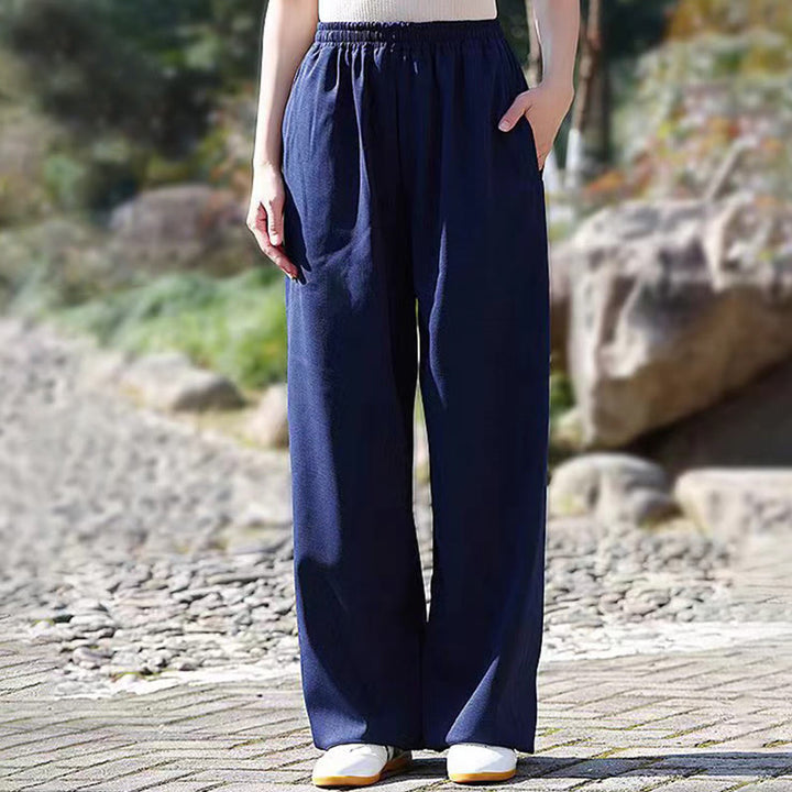 Buddha Stones Herbst/Winter Unisex-Hose mit elastischem Bund für Tai Chi/Qigong-Übungen, Baumwoll-Leinen-Fleece-Futter mit Taschen - Stahlblau - 3XL– PASSEND FÜR US/ UK/ AU/ EU– XL - image 0