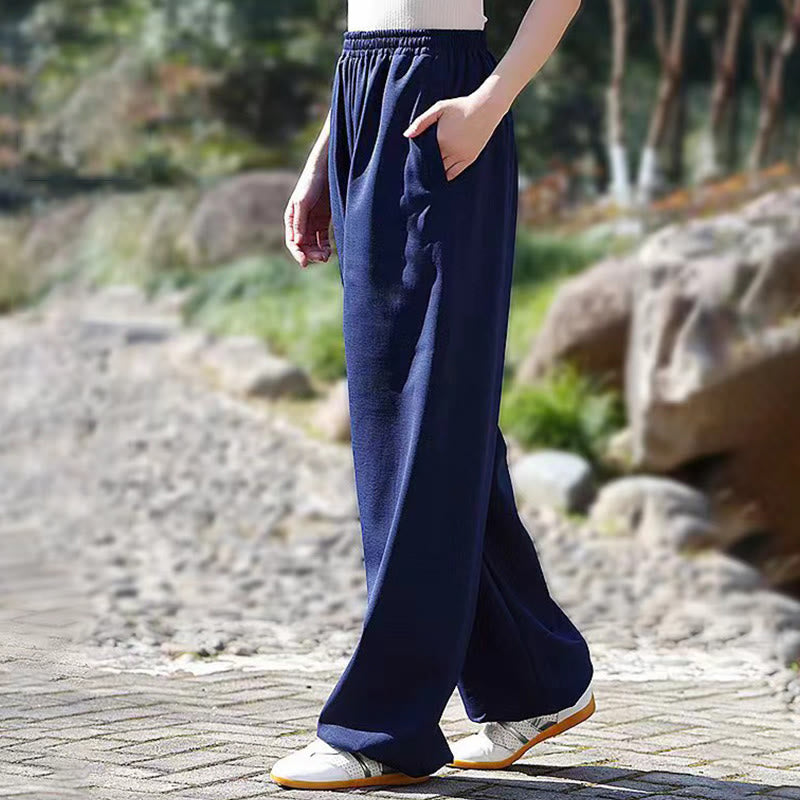 Buddha Stones Herbst/Winter Unisex-Hose mit elastischem Bund für Tai Chi/Qigong-Übungen, Baumwoll-Leinen-Fleece-Futter mit Taschen - image 3