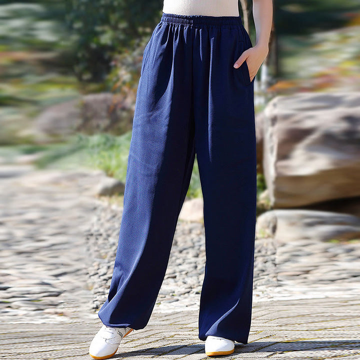 Buddha Stones Herbst/Winter Unisex-Hose mit elastischem Bund für Tai Chi/Qigong-Übungen, Baumwoll-Leinen-Fleece-Futter mit Taschen - image 2