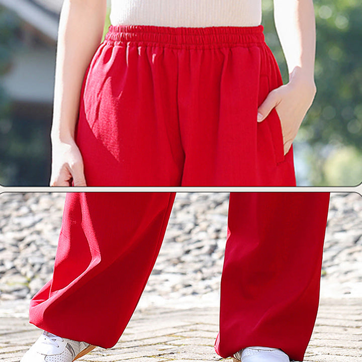 Buddha Stones Herbst/Winter Unisex-Hose mit elastischem Bund für Tai Chi/Qigong-Übungen, Baumwoll-Leinen-Fleece-Futter mit Taschen - image 11