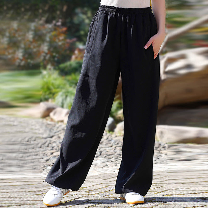Buddha Stones Herbst/Winter Unisex-Hose mit elastischem Bund für Tai Chi/Qigong-Übungen, Baumwoll-Leinen-Fleece-Futter mit Taschen - image 14