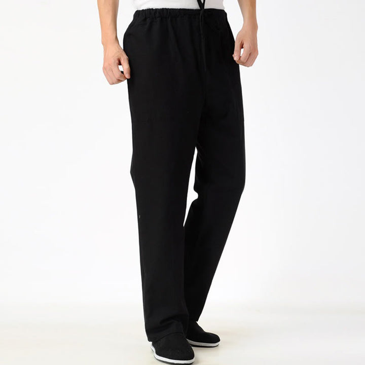 Buddha Stones Fall Einfarbige Herrenhose mit Kordelzug und Taschen - Schwarz - US/ UK/AU44, EU54 (4XL) - image 3