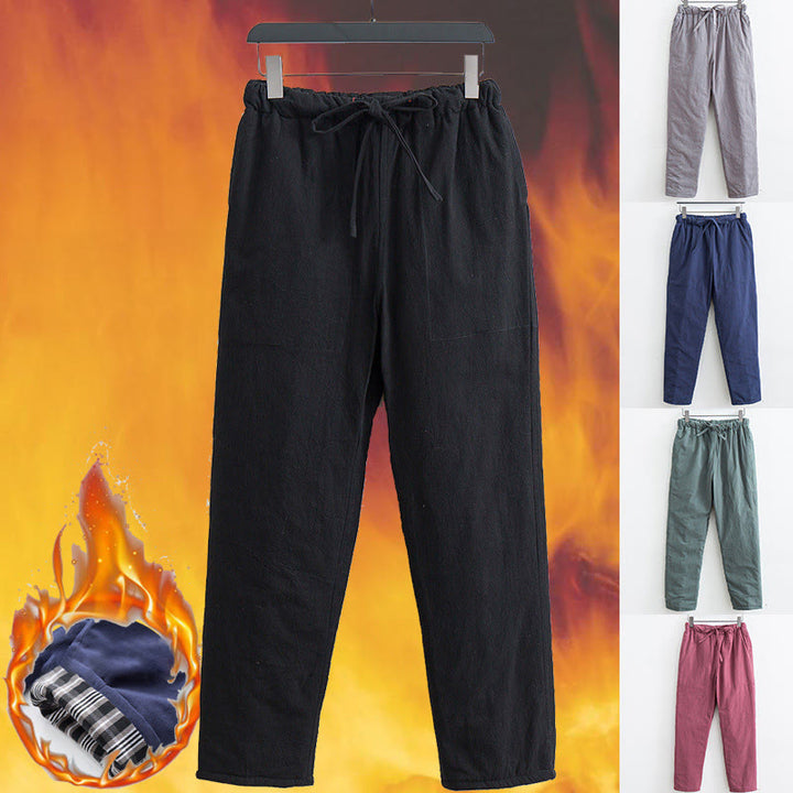 Buddha Stones Winter Solide Herrenhose mit Kordelzug und Baumwollfleece-Futter und Taschen