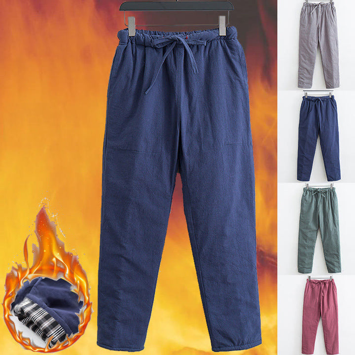 Buddha Stones Winter Solide Herrenhose mit Kordelzug und Baumwollfleece-Futter und Taschen