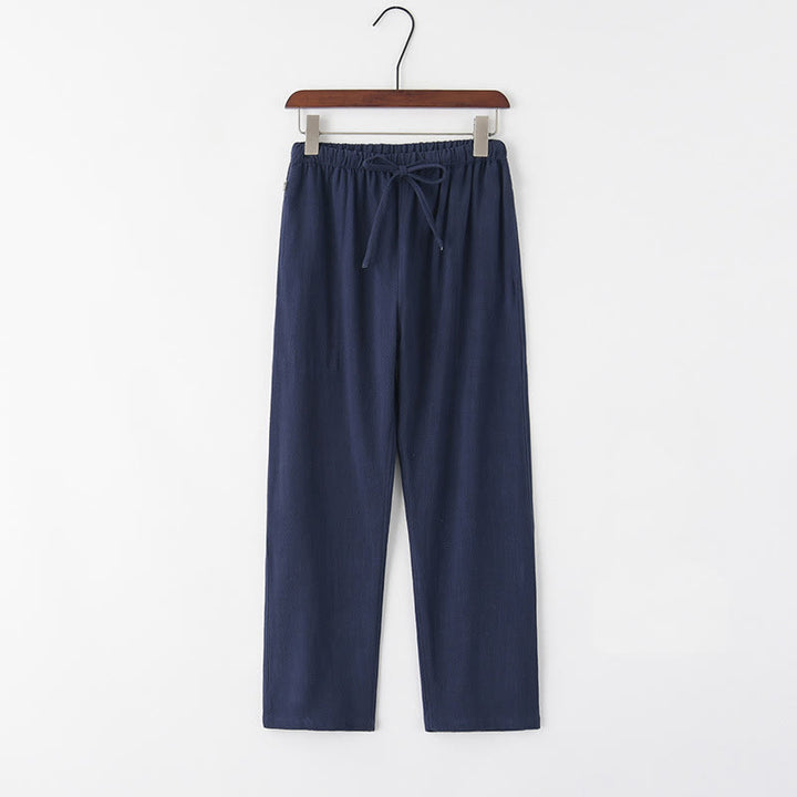 Buddha Stones Frühling Sommer Einfarbige Herren Leinenhose mit Kordelzug und Taschen - Stahlblau - US/ UK/AU44，EU54 (4XL) - image 4