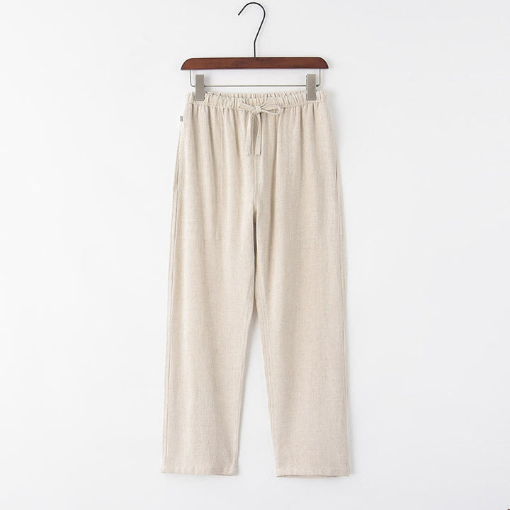 Buddha Stones Frühling Sommer Einfarbige Herren Leinenhose mit Kordelzug und Taschen - Leinen - US/ UK/AU44，EU54 (4XL) - image 6